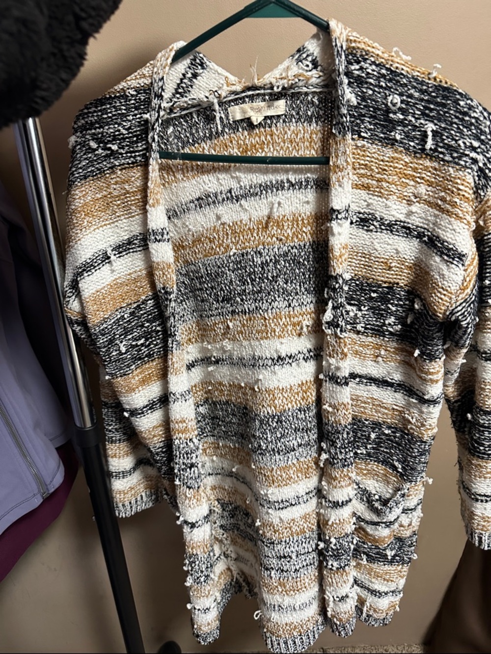 Rewind Striped Knit Cardigan in Black, Cream & Gold
